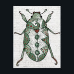 Grapevine Beetle Postkarte<br><div class="desc">Grapevine Beetle - eine skurrile Fehlerillustrierung basierend auf einem Skarabäenkäfer mit grünen Wirbel und roten Akzenten,  schwarz-weiß zeichnend auf weißem Hintergrund.</div>