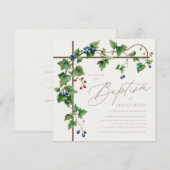 Grapevine Covered Cross Gold Script Taufe Einladung (Vorne/Hinten)
