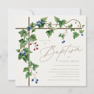 Grapevine Covered Cross Gold Script Taufe Einladung