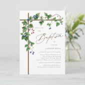 Grapevine Covered Woodsy Brown Cross Baptisse Einladung (Stehend Vorderseite)