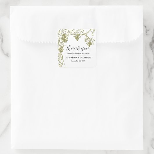 Grapevine Elegant Wedding Vielen Dank | Weinberg Quadratischer Aufkleber (Tasche)