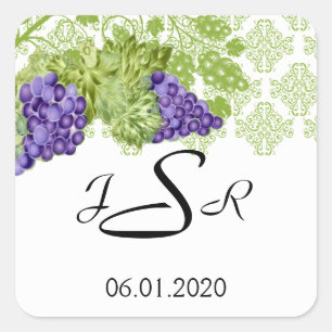 Grapevine Garden Wedding Monogram Sticker