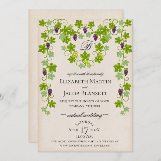 Grapevine Virtual Wedding Einladung (Vorne/Hinten)