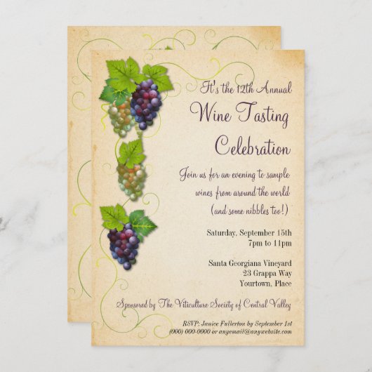 Grapevine Weinverkostung Party Einladung (Vorne/Hinten)