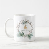 Grapevine Wreath Pine Branches Star Monogram Mug Kaffeetasse (Links)