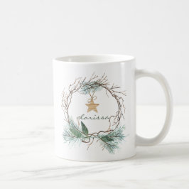 Grapevine Wreath Pine Branches Star Monogram Mug Kaffeetasse