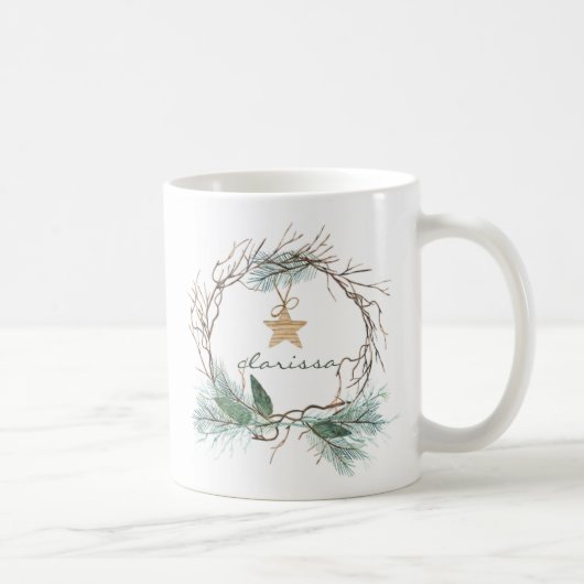 Grapevine Wreath Pine Branches Star Monogram Mug Kaffeetasse (Rechts)