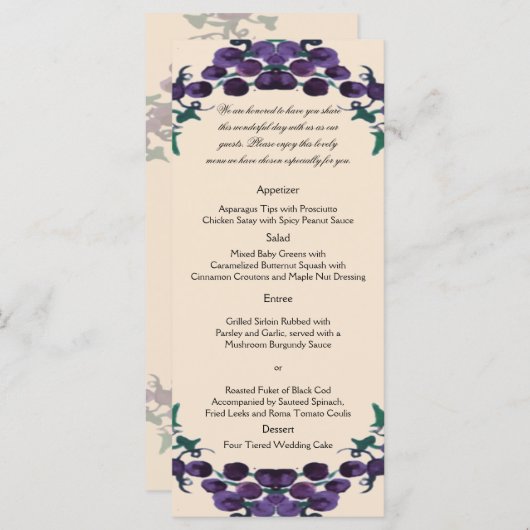 Grapevine Wreath Wedding Menu Menükarte (Vorne/Hinten)