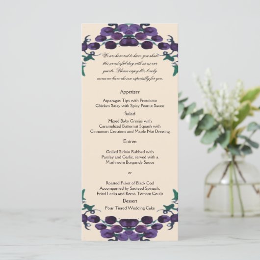 Grapevine Wreath Wedding Menu Menükarte (Stehend Vorderseite)