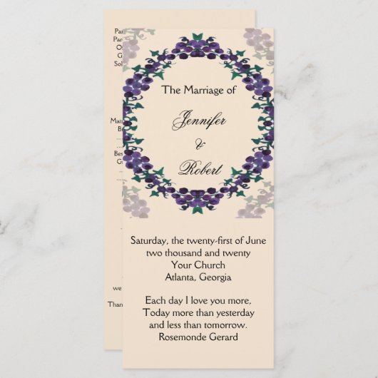 Grapevine Wreath Wedding Program Programm (Vorne/Hinten)