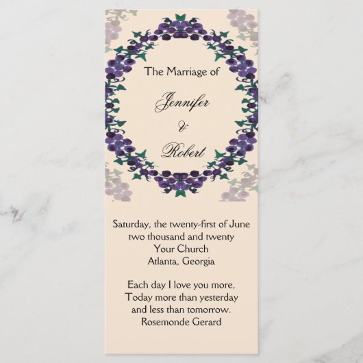 Grapevine Wreath Wedding Program Programm (Vorderseite)