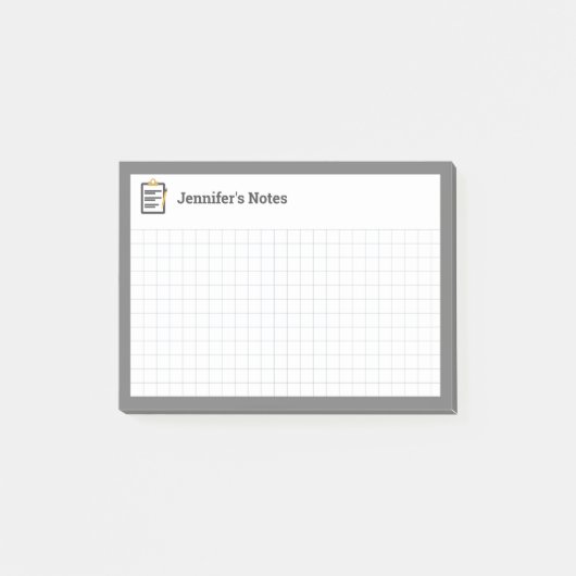 Graph Grid mit Zwischenablage und Pen Gray Post-it Klebezettel (Vorderseite)