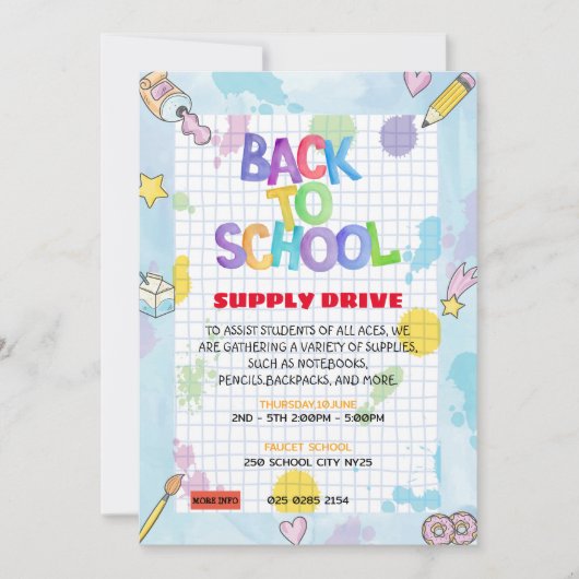 Graph Paper Back to School Supply Drive Fundraisin Einladung (Vorderseite)