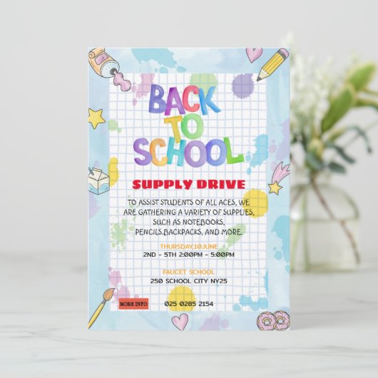 Graph Paper Back to School Supply Drive Fundraisin Einladung (Stehend Vorderseite)