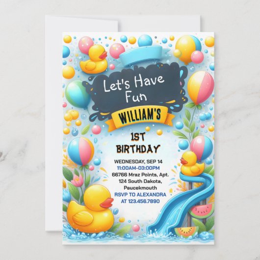 Graph Splash Bubbles Summer Duck Foam 1. Geburtsta Einladung (Vorderseite)