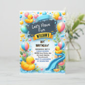 Graph Splash Bubbles Summer Duck Foam 1. Geburtsta Einladung (Stehend Vorderseite)