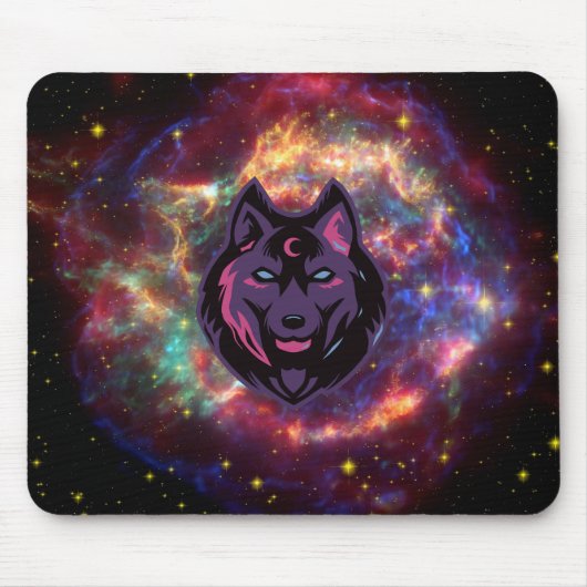 Graphic Art, Lila Illustration Cosmic Wolf Mousepad (Vorne)