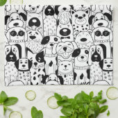 Graphic Art Line Zeichnend Hunde-Cartoon Geschirrtuch (Gefaltet)