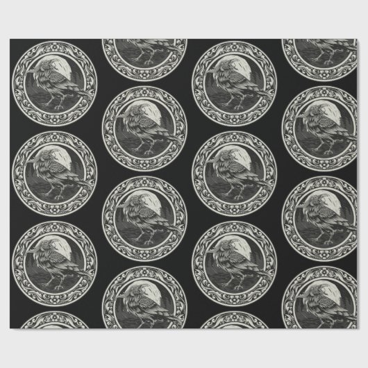 Graphic Art Raven Bird Black Gray White Geschenkpapier (Flach)