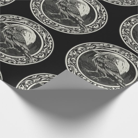 Graphic Art Raven Bird Black Gray White Geschenkpapier (Ecke)
