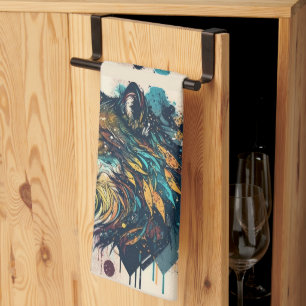 Graphic Art Wolf Wild Animal Nature Wildlife Art Geschirrtuch