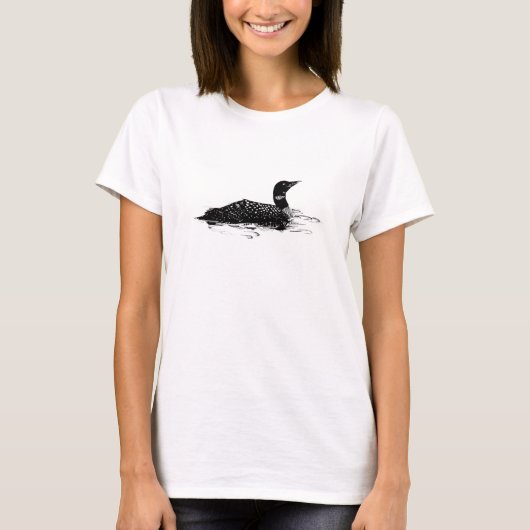 Graphic Black Pen and Ink Common Loon Bird Water T-Shirt (Vorderseite)