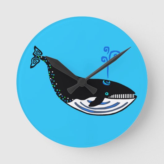 Graphic Blue WHALE - Ocean blue - Wildlife Runde Wanduhr (Vorderseite)