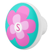 Graphic Blume rosa Aqua Monogramm Drehknopf Keramikknauf (Rechts)