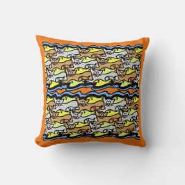 Graphic Cats and Fish Cartoon Cust BG Throw Kissen