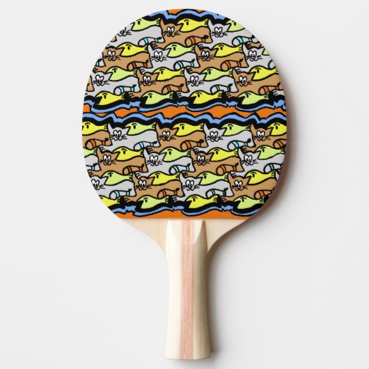 Graphic Cats and Fish Cartoon Ping Pong Paddle Tischtennis Schläger (Vorderseite)