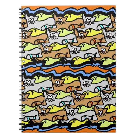 Graphic Cats and Fish Cartoon Spiral Notebook Notizblock (Vorderseite)