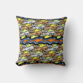 Graphic Cats and Fish Cartoon Throw Kissen (Vorderseite)