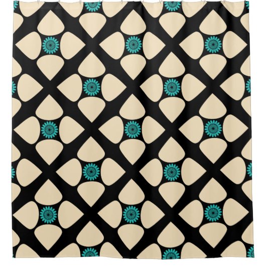 Graphic Diamond Blume Muster Cream Black Aquamarin Duschvorhang (Vorderseite)