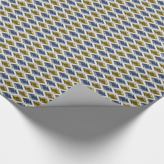 Graphic Diamonds Golden Blue Geschenkpapier (Ecke)