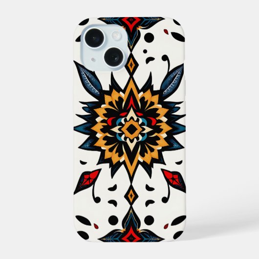 Graphic Folk Art Starburst Phone Case iPhone 15 Hülle (Rückseite)