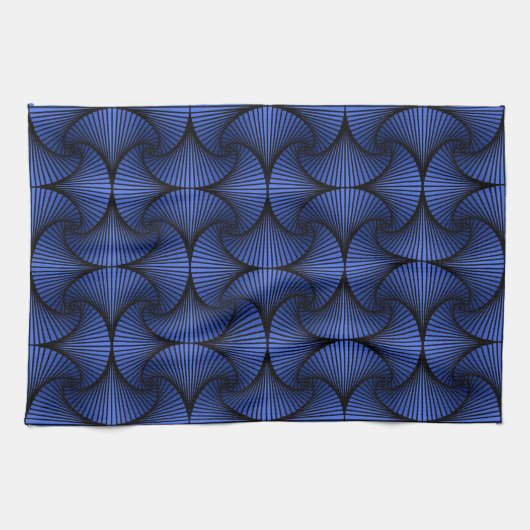 Graphic Geometric 3D Scallop Fan Blue Geschirrtuch (Horizontal)