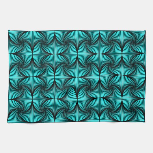 Graphic Geometric 3D Scallop Fan Türkis Geschirrtuch (Horizontal)