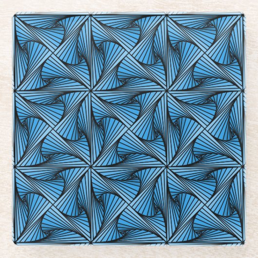 Graphic Geometric 3D Spiral Drehung Blau Glasuntersetzer (Vorderseite)