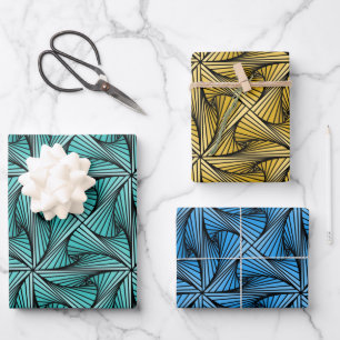 Graphic Geometric 3D Spiral Drehung Green Yellow B Geschenkpapier Set