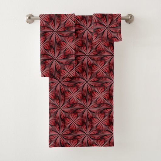 Graphic Geometric 3D Spiral Drehung Red Badhandtuch Set (Insitu)
