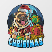 Graphic Illustration Weihnachtsfeiertag Mops Fensteraufkleber (Blatt)
