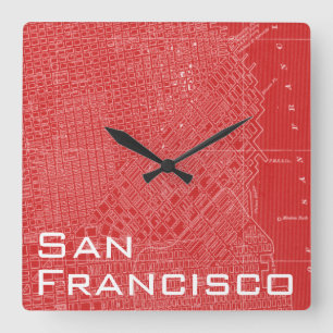 Graphic Map of San Francisco Quadratische Wanduhr