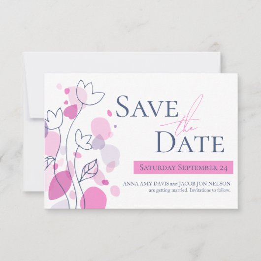 Graphic moderne Blume Blätter Save the Date Karte (Vorderseite)