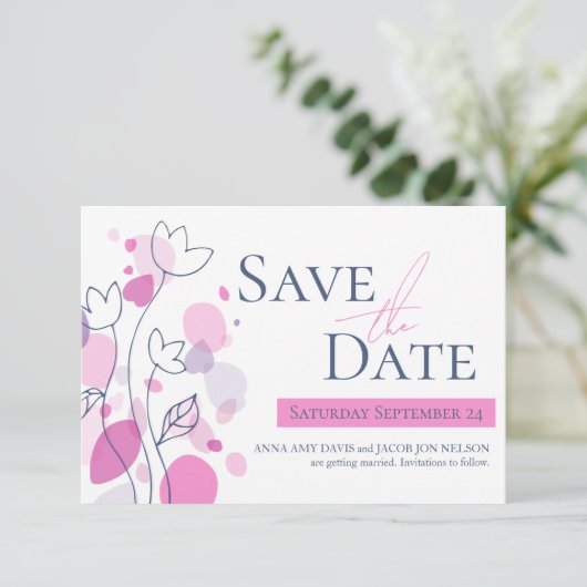 Graphic moderne Blume Blätter Save the Date Karte (Stehend Vorderseite)