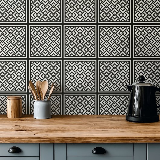 Graphic monochrome Art Deko schwarz-weiß Fliese