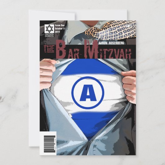 Graphic Novel Bar Mitzvah mit Bet Hey Einladung (Vorderseite)