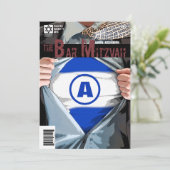 Graphic Novel Bar Mitzvah mit Bet Hey Einladung (Stehend Vorderseite)
