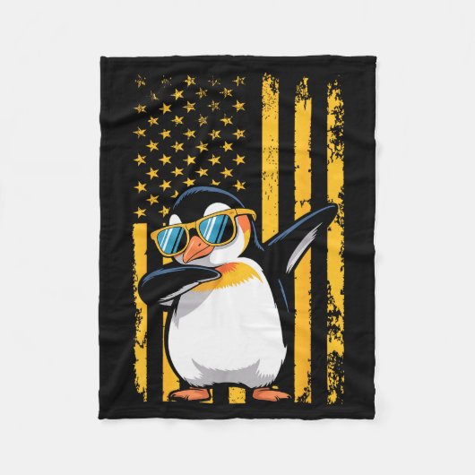 Graphic Penguin Retro American Flag Funny Penguin  Fleecedecke (Vorderseite)