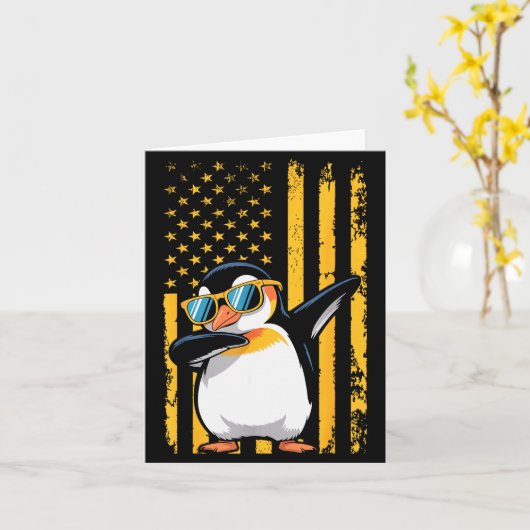 Graphic Penguin Retro American Flag Funny Penguin Karte (Gelbe Blume)