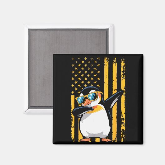 Graphic Penguin Retro American Flag Funny Penguin  Magnet (Vorderseite/Rückseite)